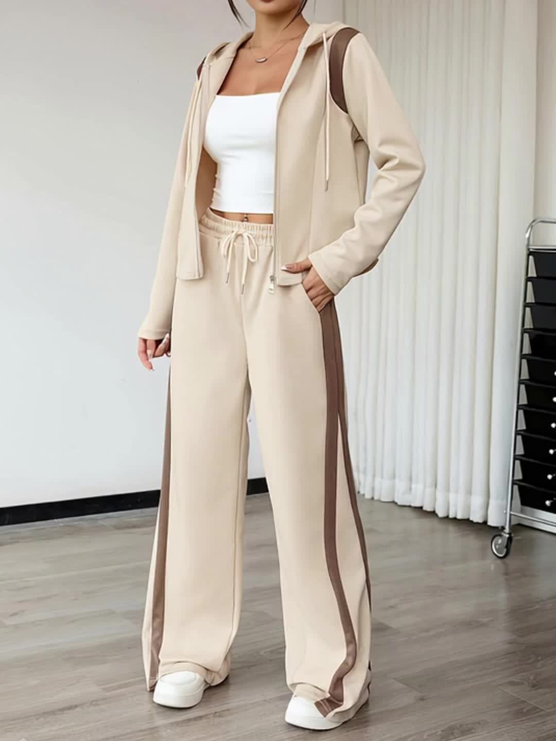 BrownaLuxe™ | Color-Block Zip Hoodie & Straight-Leg Pants Set