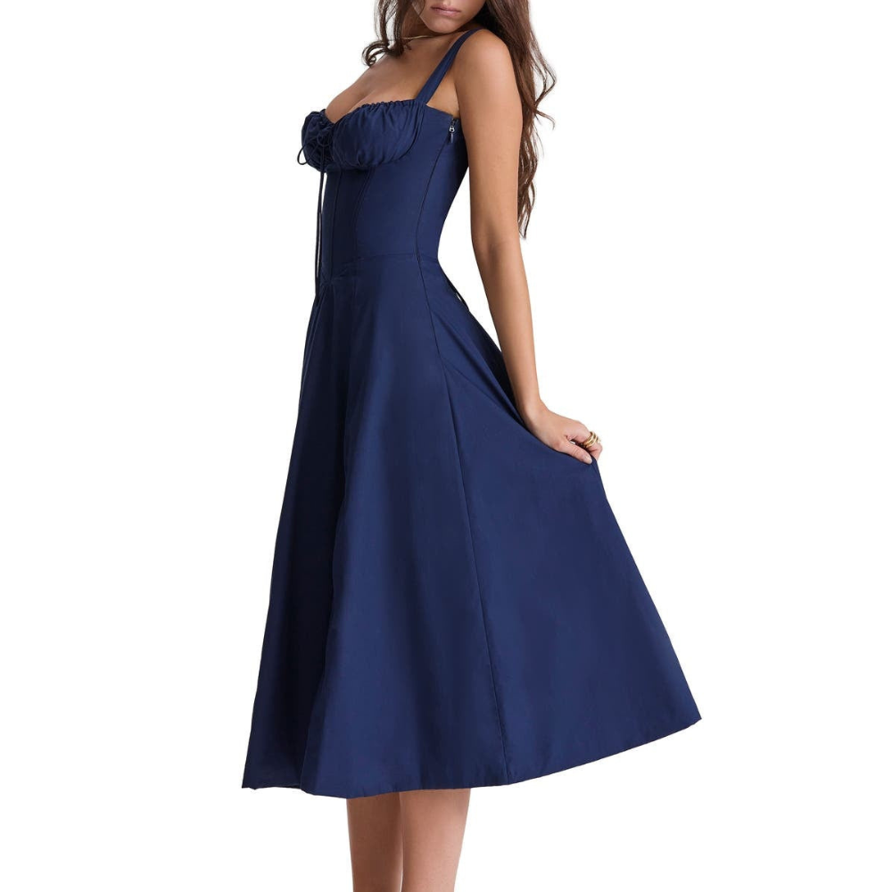 Marvessa™ | Floral Bustier Waist-Sculpt Midi Dress