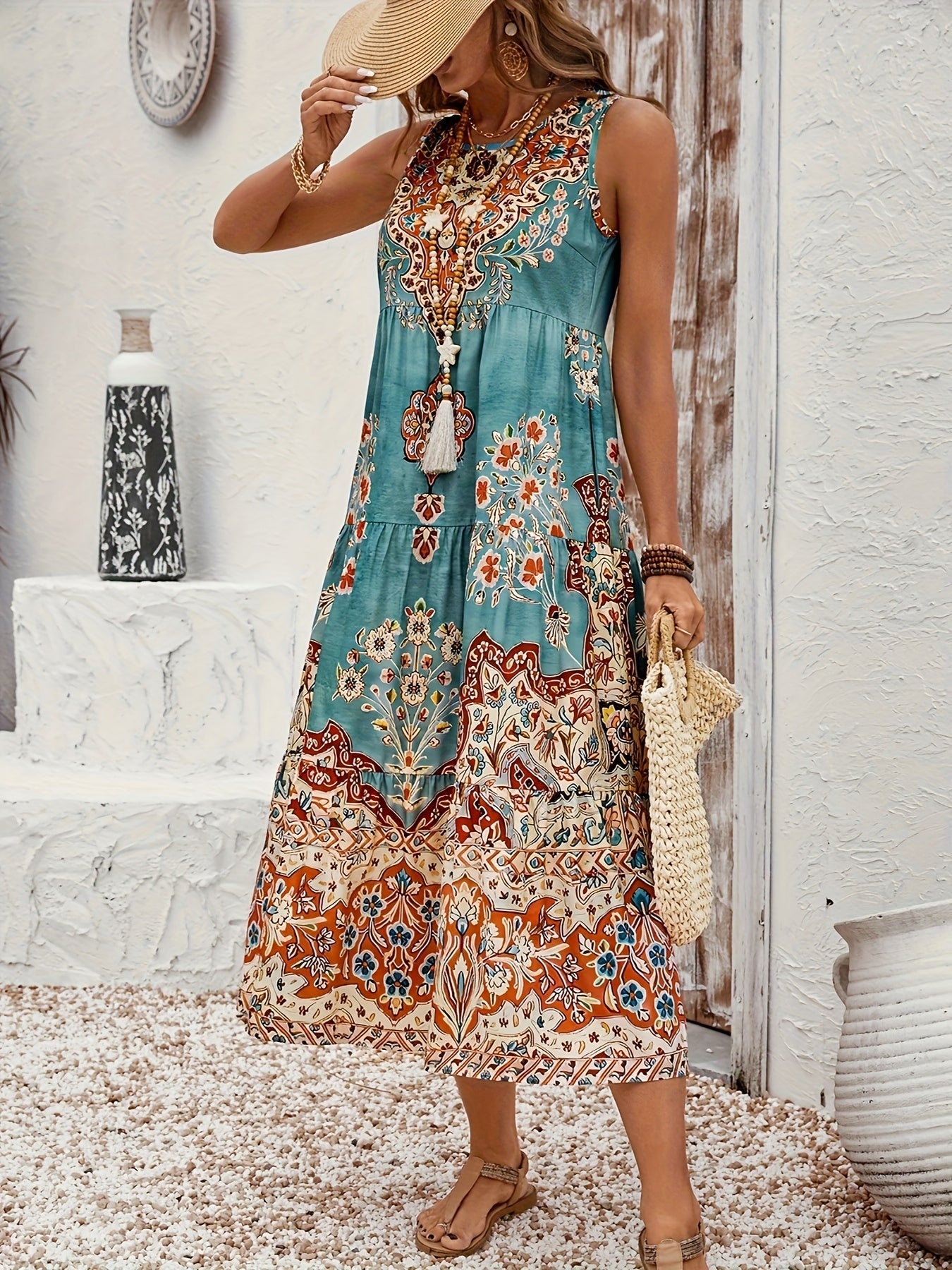 Mariselle Coastal Print Summer Dress