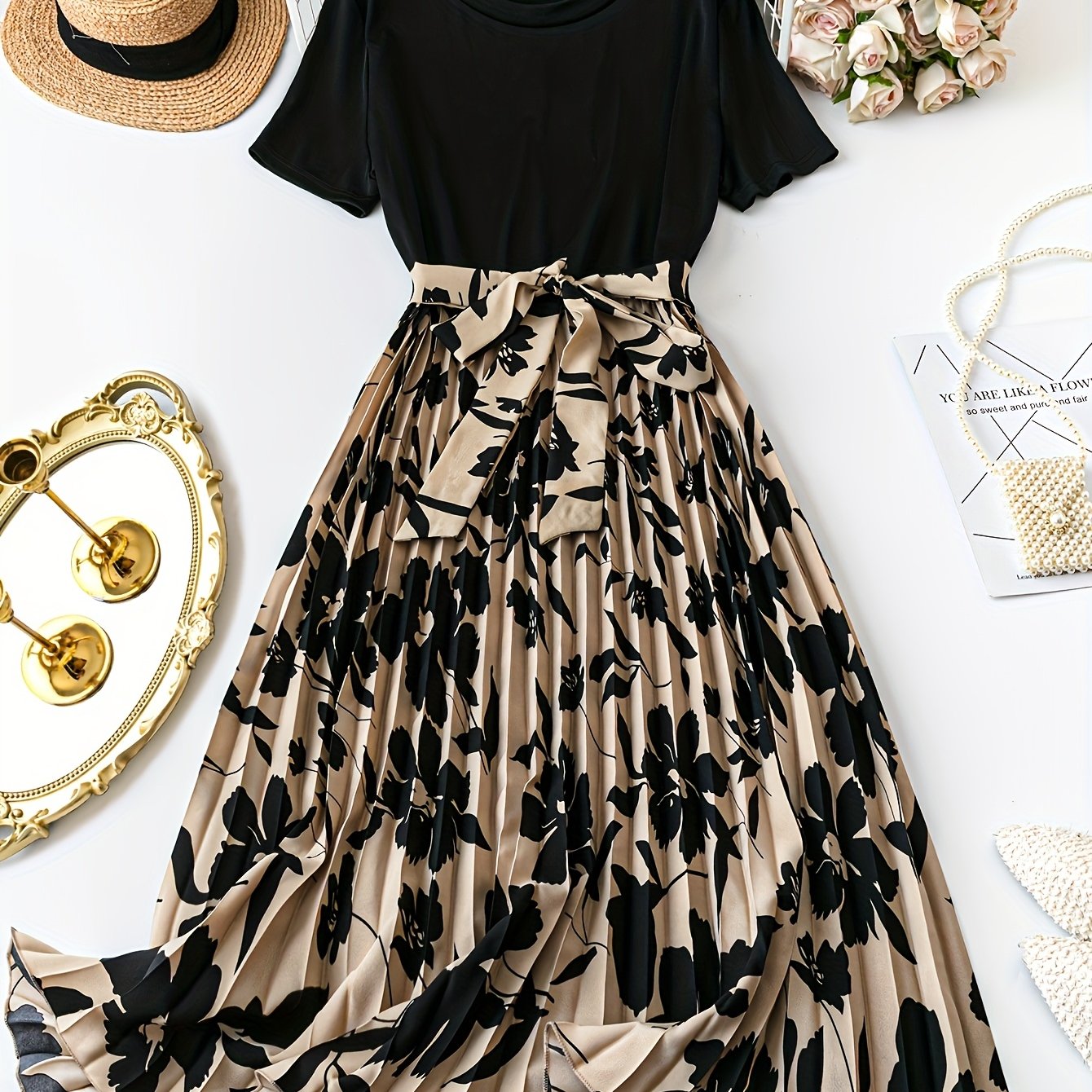 Ruchelle™ | Floral Print Ruched Midi Dress with Tie Waist