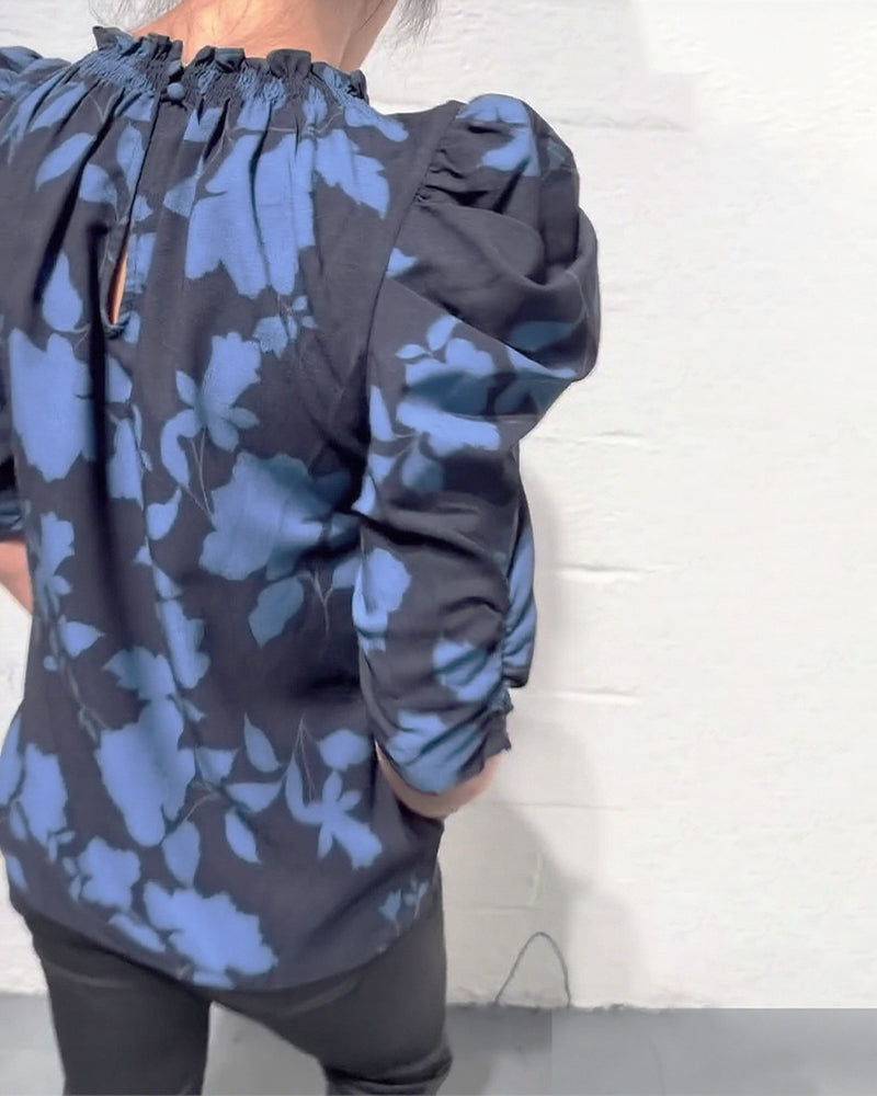 Avelora™ | Puff Sleeve Ruffle Blouse