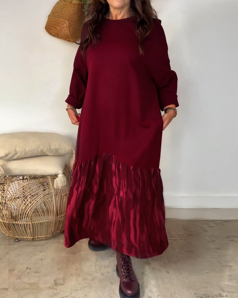 IrraPatch™ | Round-Neck Dress with Irregular Patchwork Print