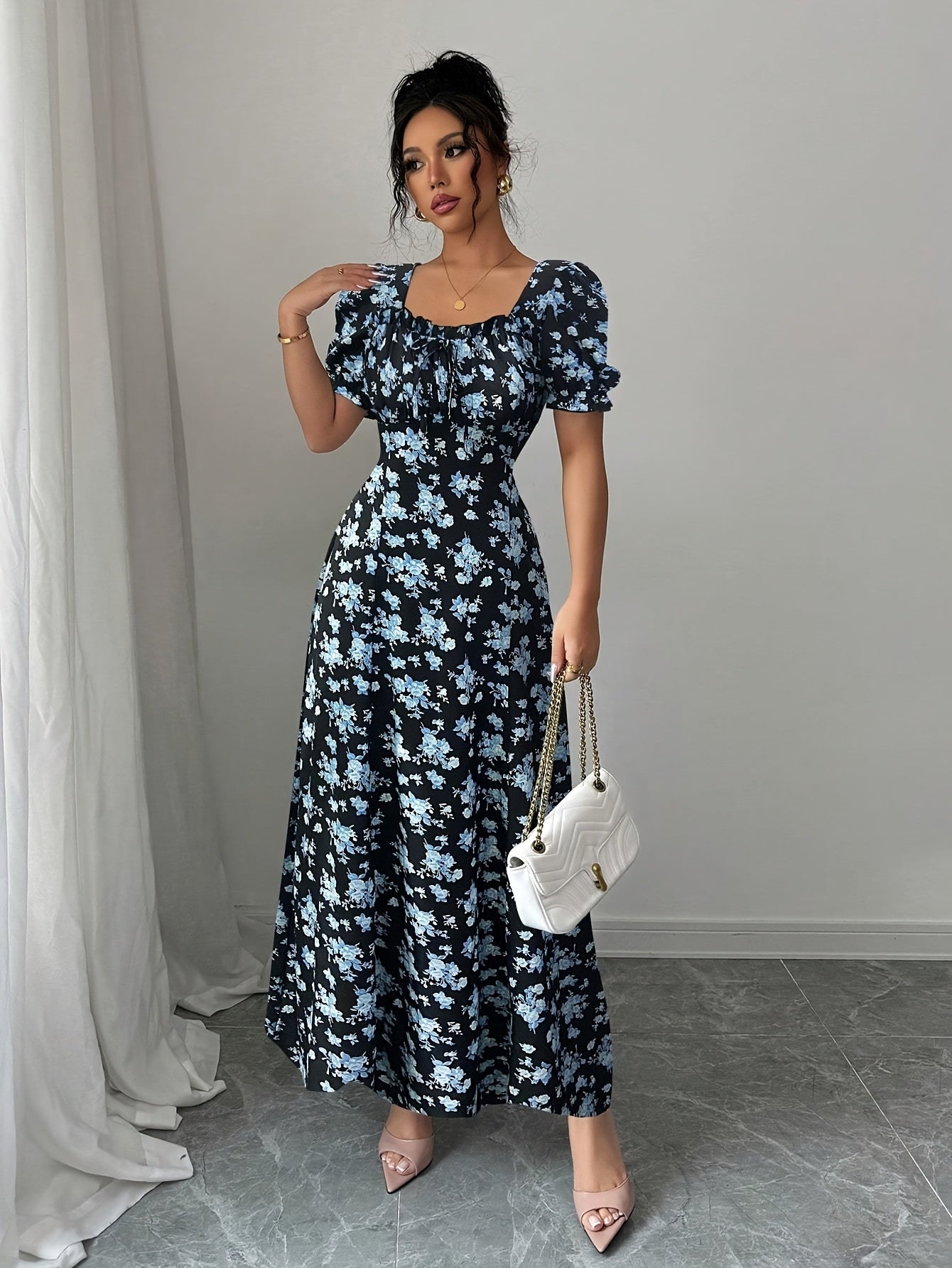Floravera™ | Ruffled-Sleeve Floral A-Line Dress