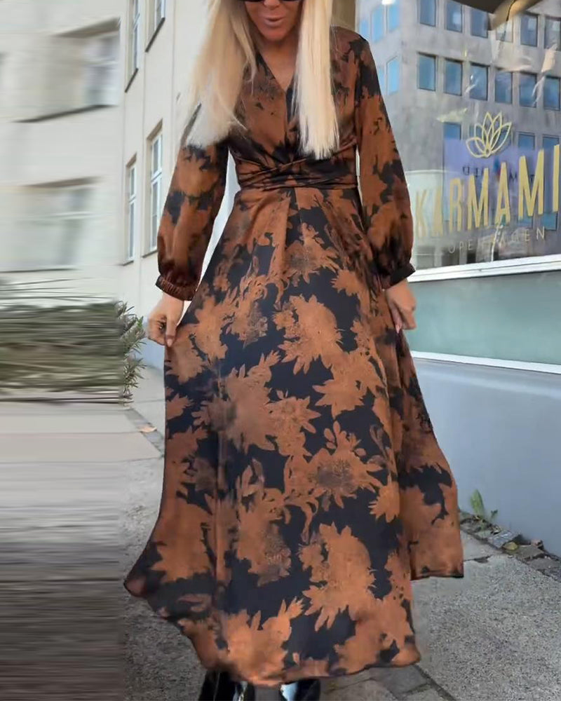 RetroLuma™ | Vintage Print Dress with Lantern Sleeves