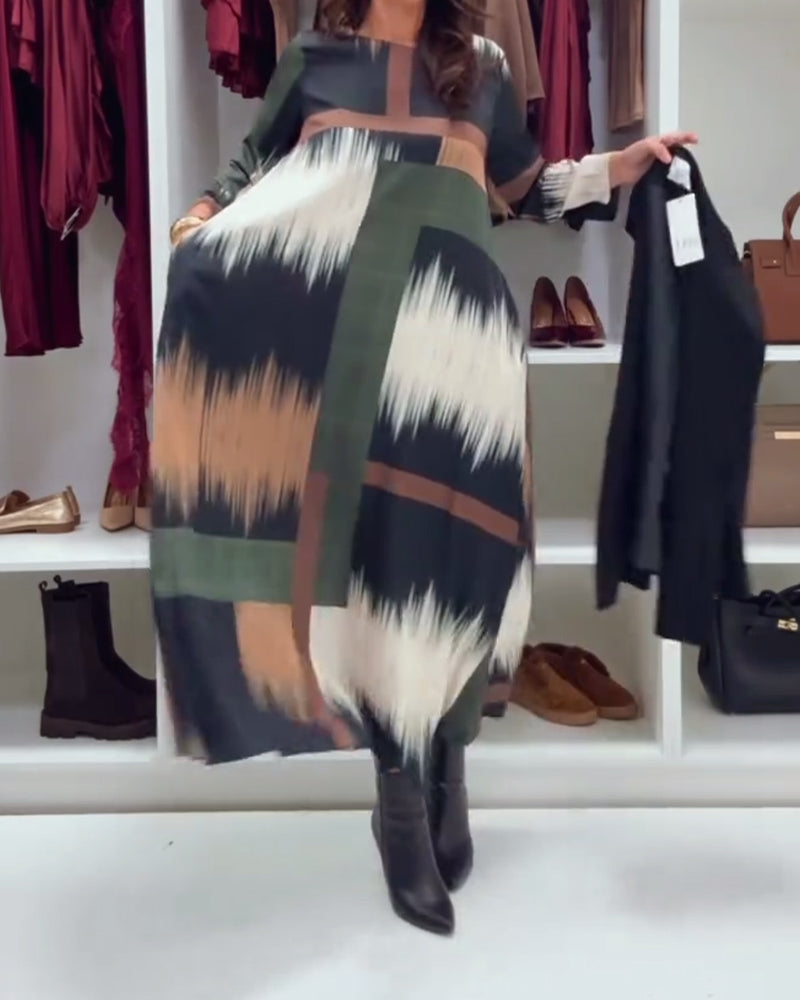 Alessia™ | Printed Long-Sleeve Midi Dress