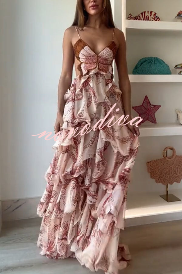 Ariae™ | Butterfly Print Ruffled Backless Tie-Up Maxi Dress