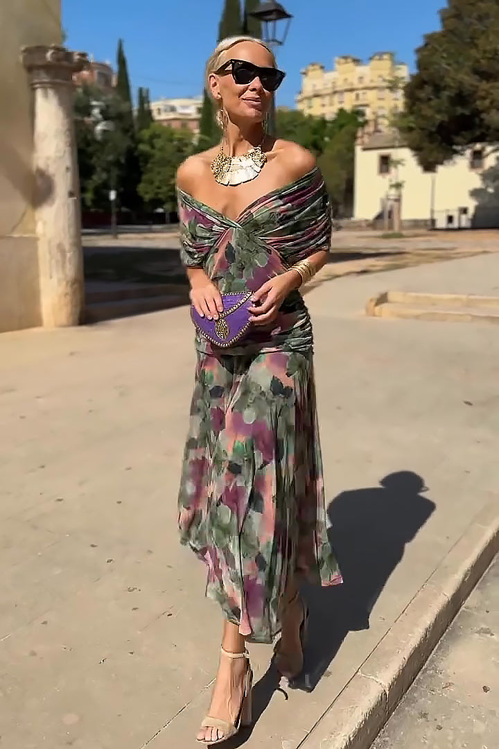 Florencia™ | Painted Floral V-Neck Maxi Dress