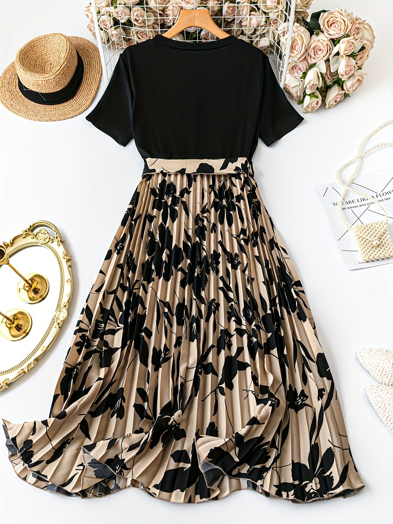Ruchelle™ | Floral Print Ruched Midi Dress with Tie Waist
