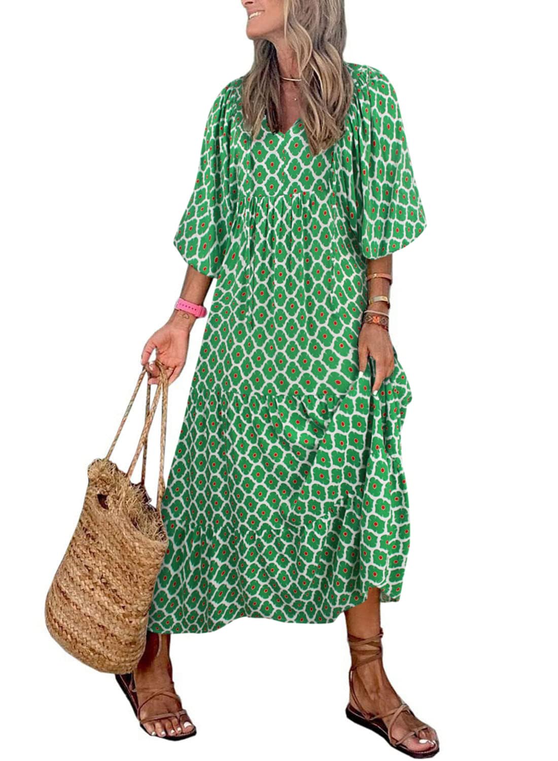 Averina™ | Puff Sleeve Floral Boho Maxi Dress