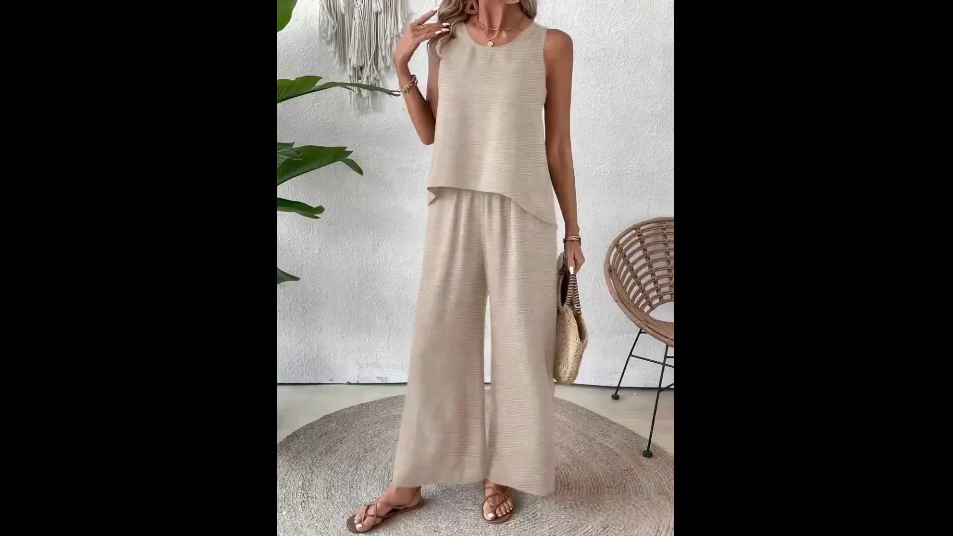 Solivéra™ | Lightweight Sleeveless Top & Wide-Leg Resort Pants Set