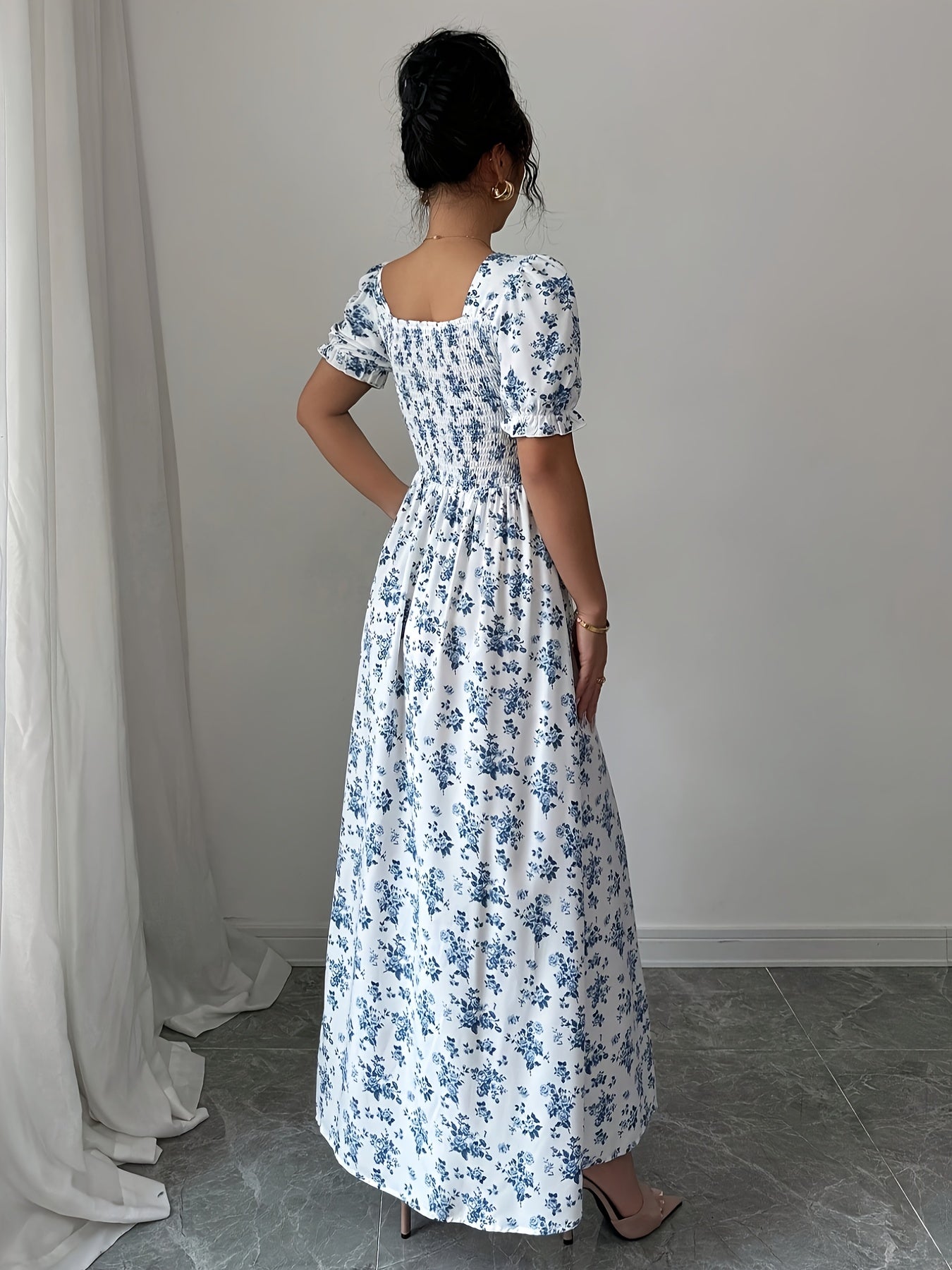 Floravera™ | Ruffled-Sleeve Floral A-Line Dress