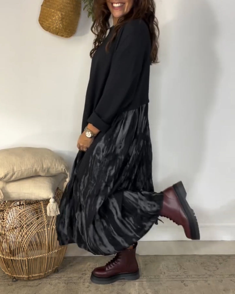 IrraPatch™ | Round-Neck Dress with Irregular Patchwork Print