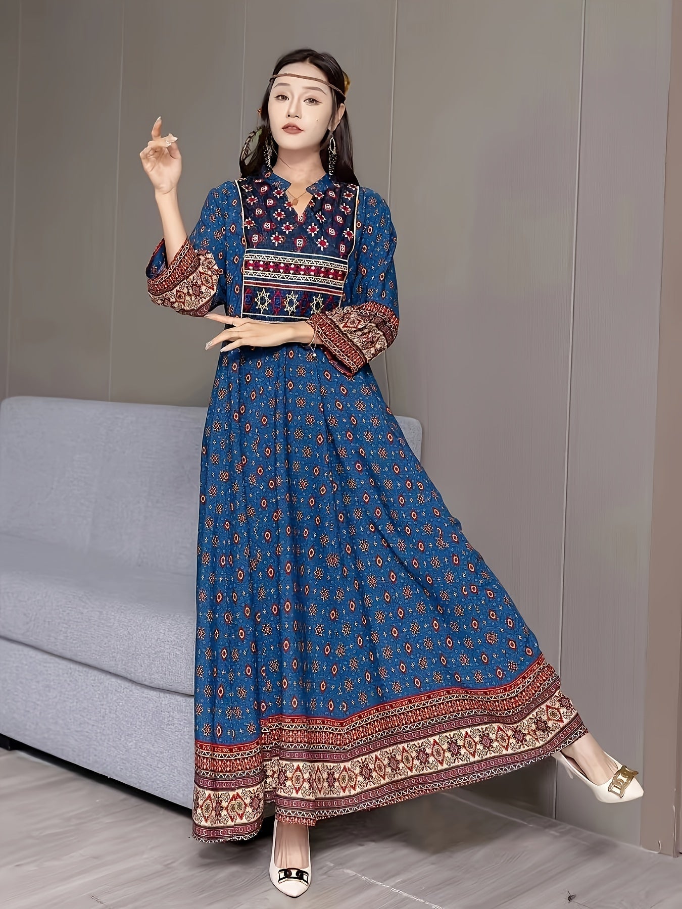 Azriena Azure Boho Maxi Dress