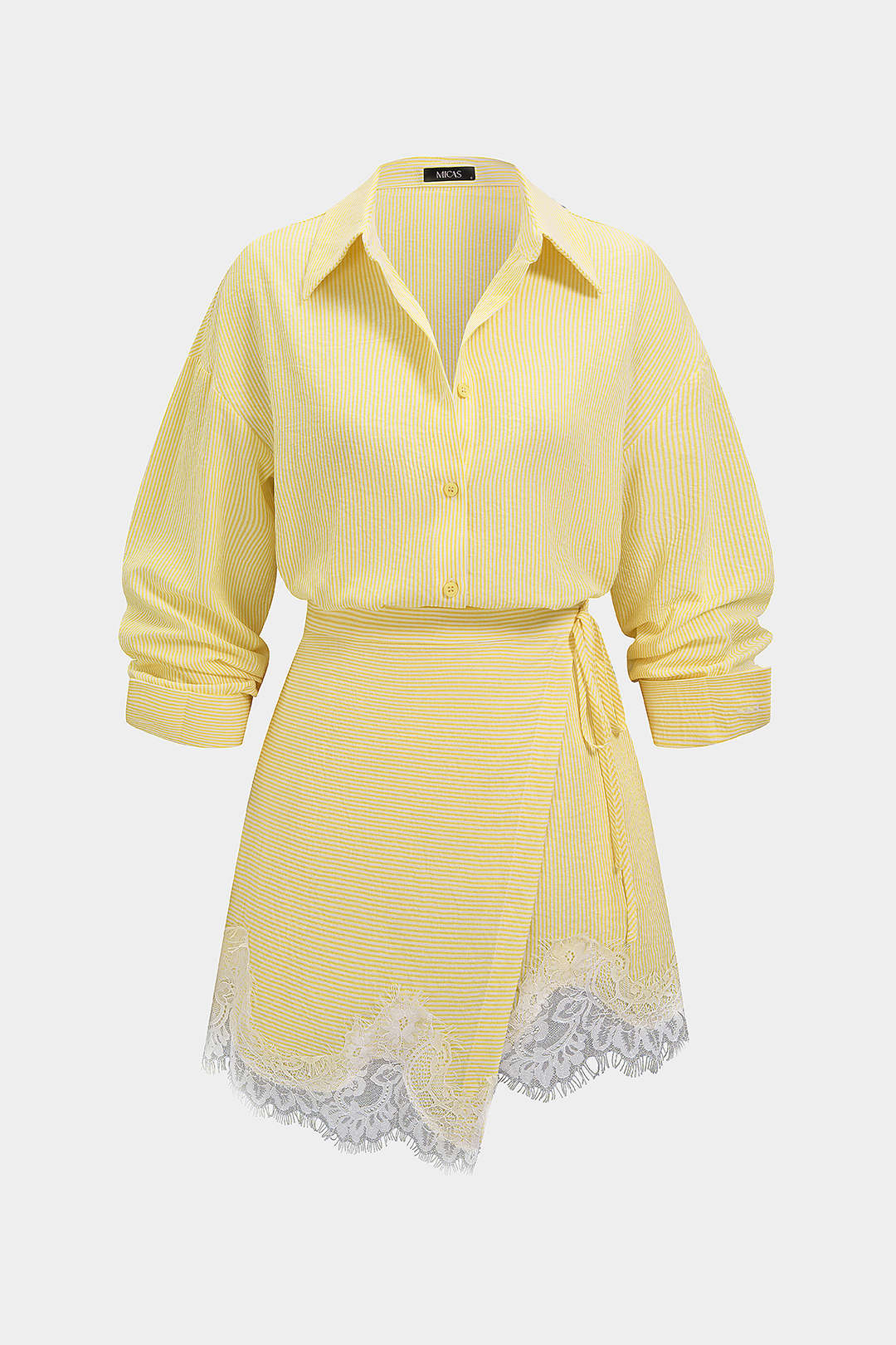 Stripes Print Button Blouse And Wrap Tie-Up Mini Skirt Set