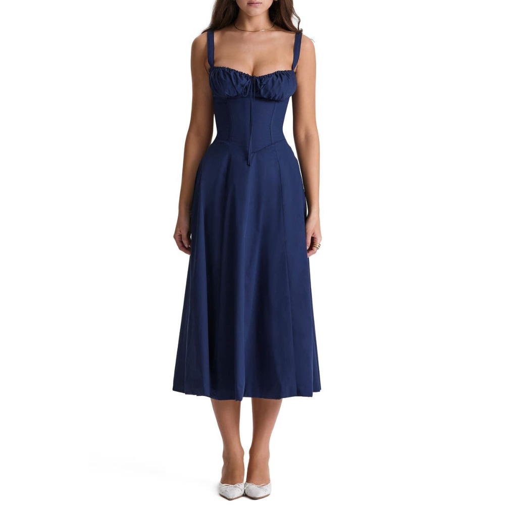 Marvessa™ | Floral Bustier Waist-Sculpt Midi Dress