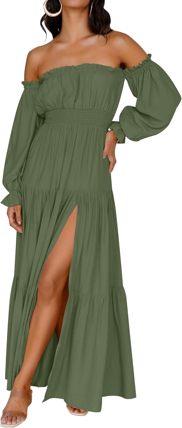 Zesica™ | Off-Shoulder Smocked High-Waist Maxi Dress