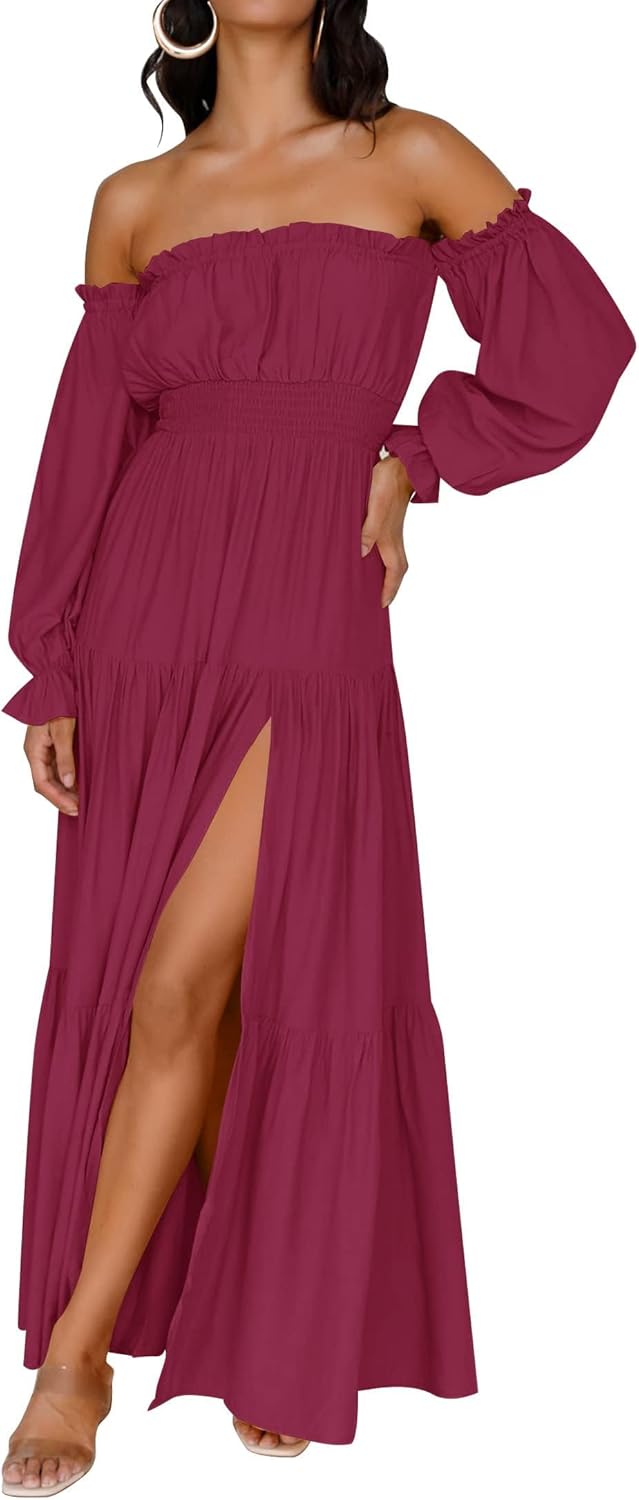 Zesica™ | Off-Shoulder Smocked High-Waist Maxi Dress