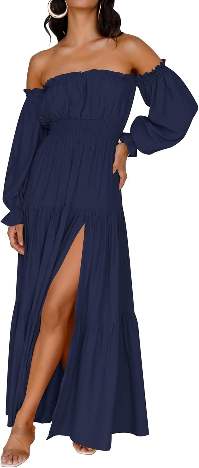 Zesica™ | Off-Shoulder Smocked High-Waist Maxi Dress