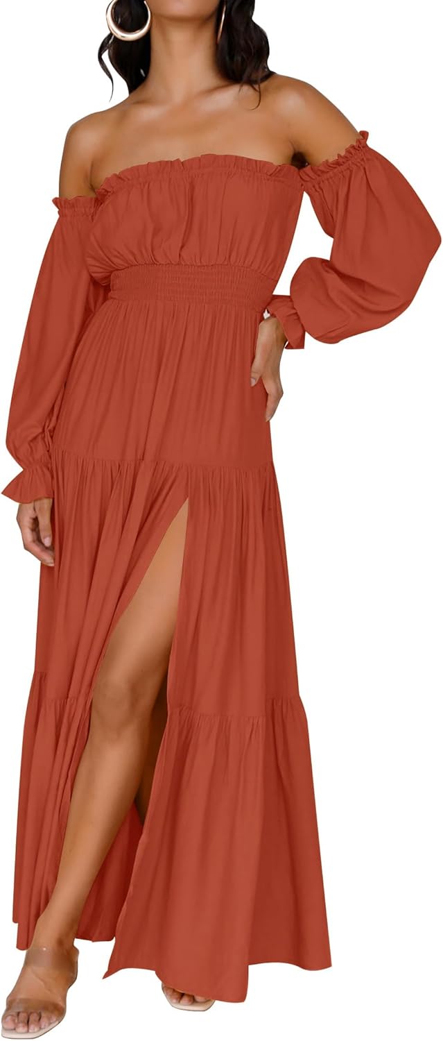 Zesica™ | Off-Shoulder Smocked High-Waist Maxi Dress