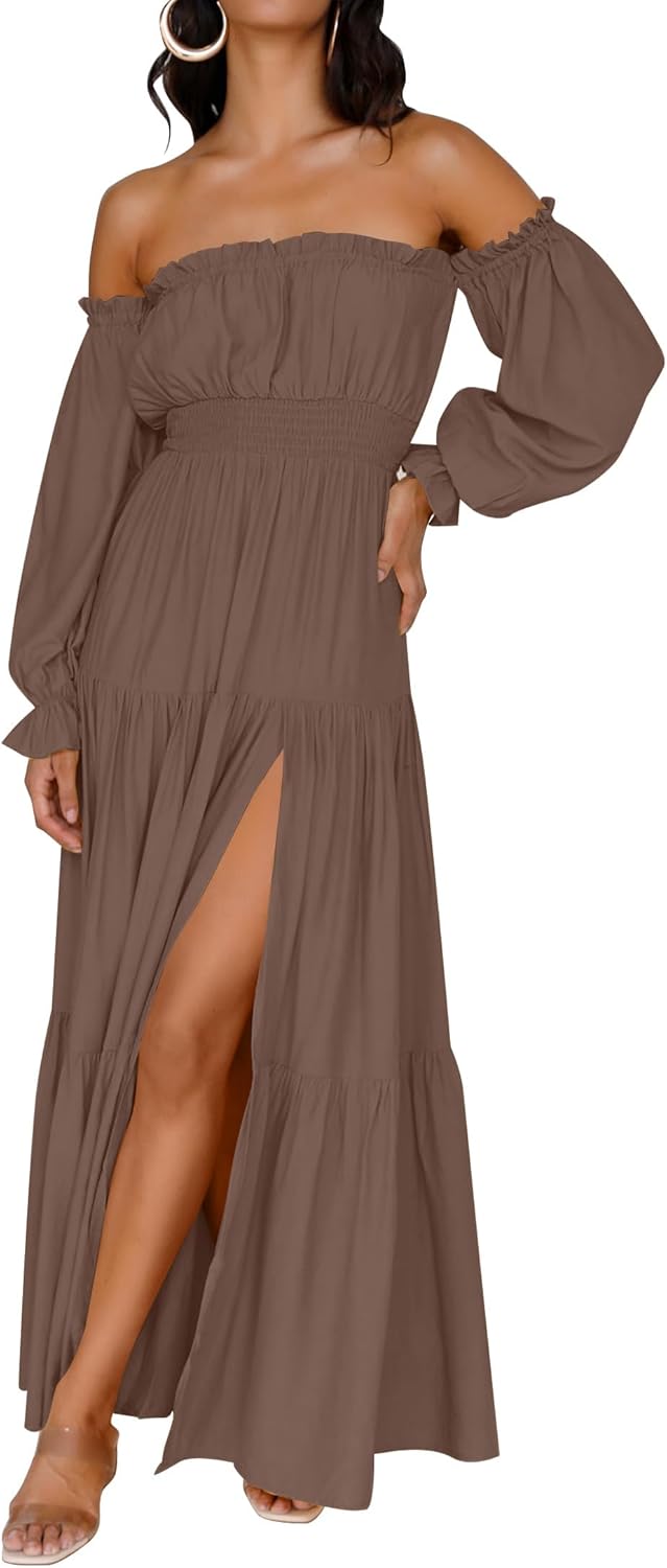 Zesica™ | Off-Shoulder Smocked High-Waist Maxi Dress