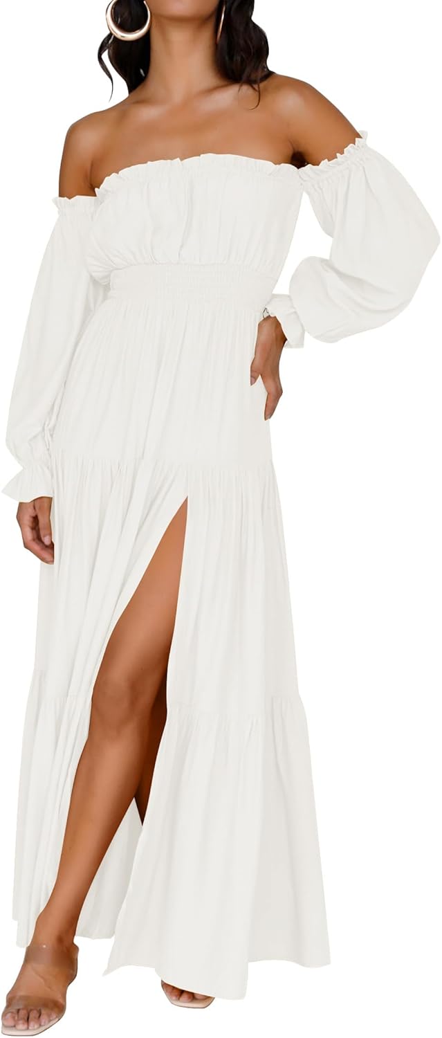 Zesica™ | Off-Shoulder Smocked High-Waist Maxi Dress