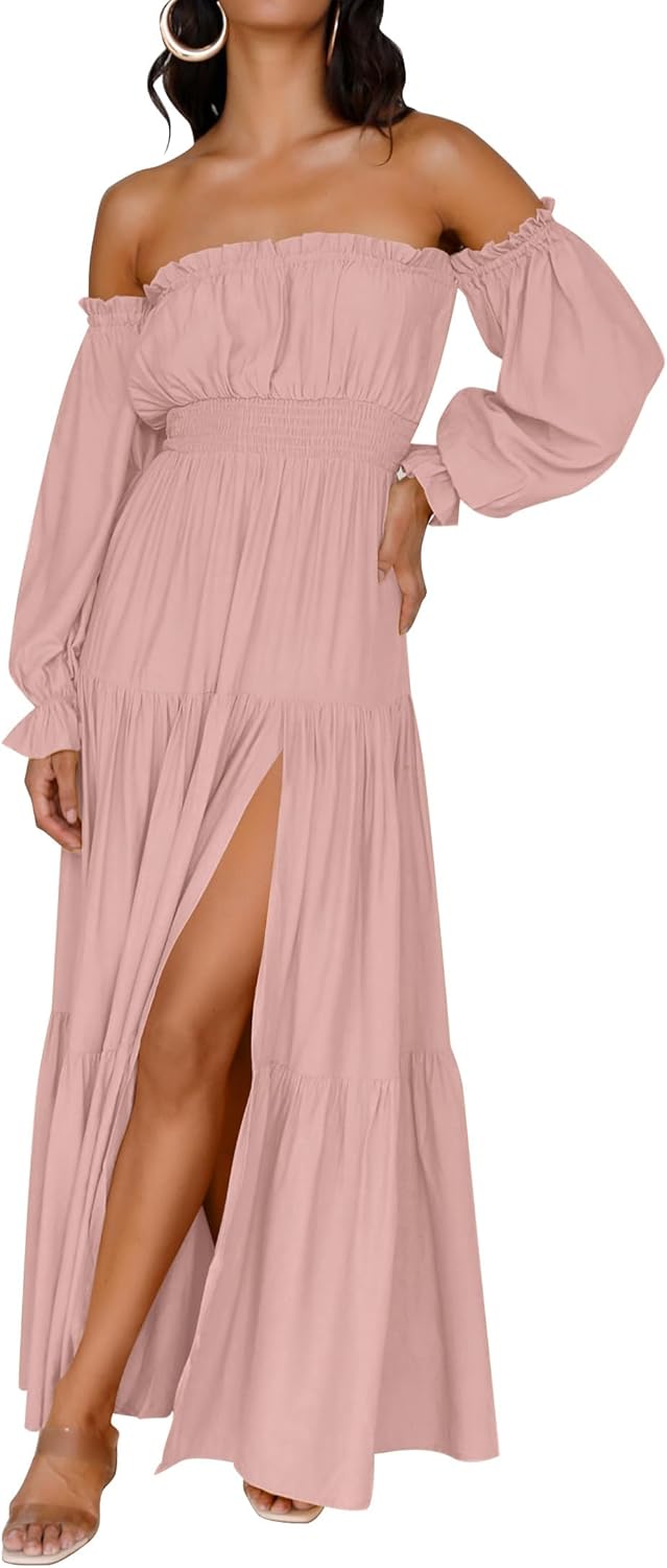 Zesica™ | Off-Shoulder Smocked High-Waist Maxi Dress
