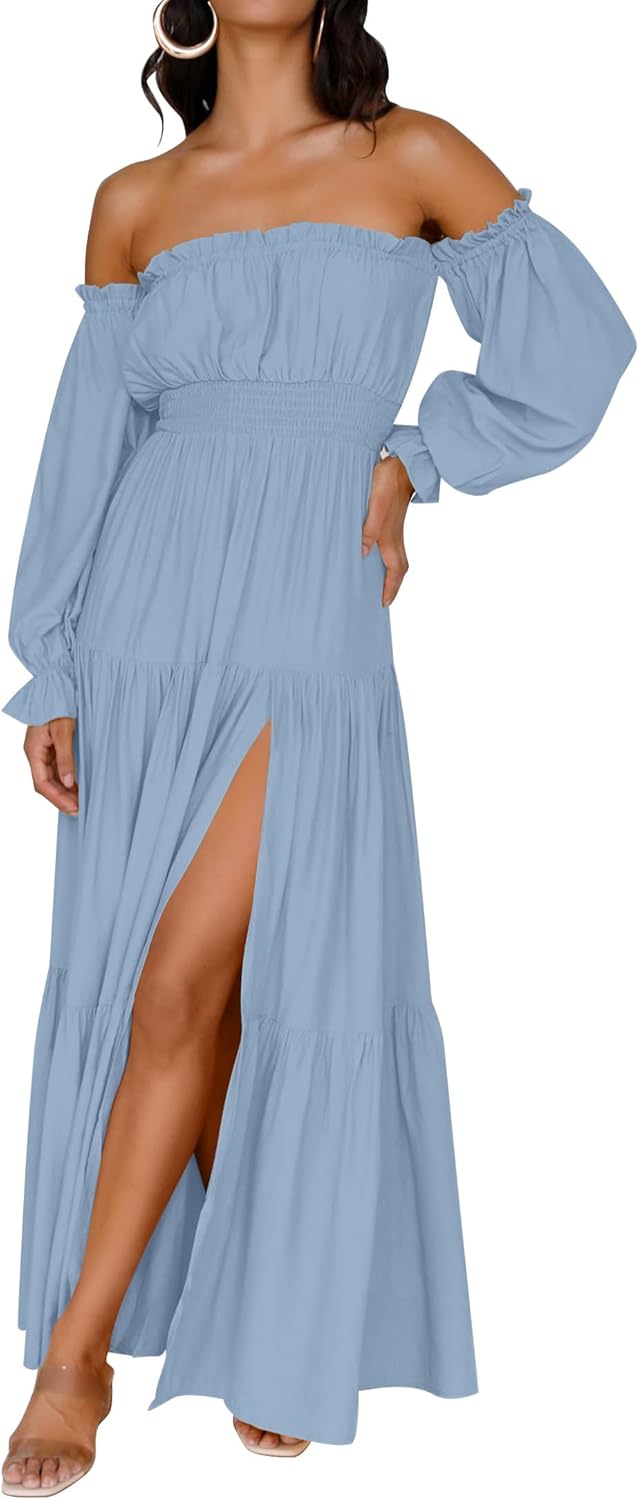 Zesica™ | Off-Shoulder Smocked High-Waist Maxi Dress