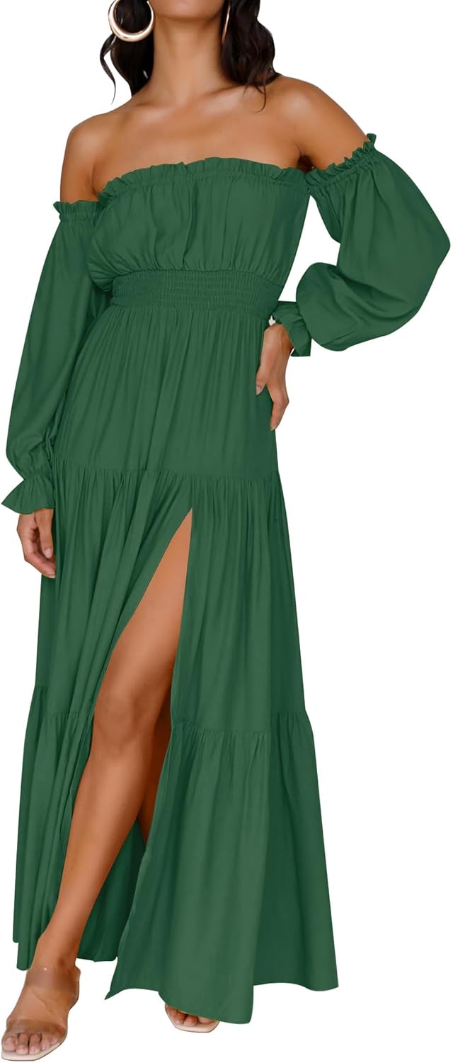 Zesica™ | Off-Shoulder Smocked High-Waist Maxi Dress