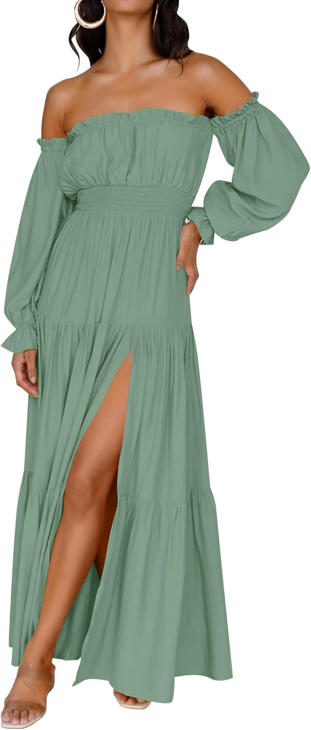 Zesica™ | Off-Shoulder Smocked High-Waist Maxi Dress