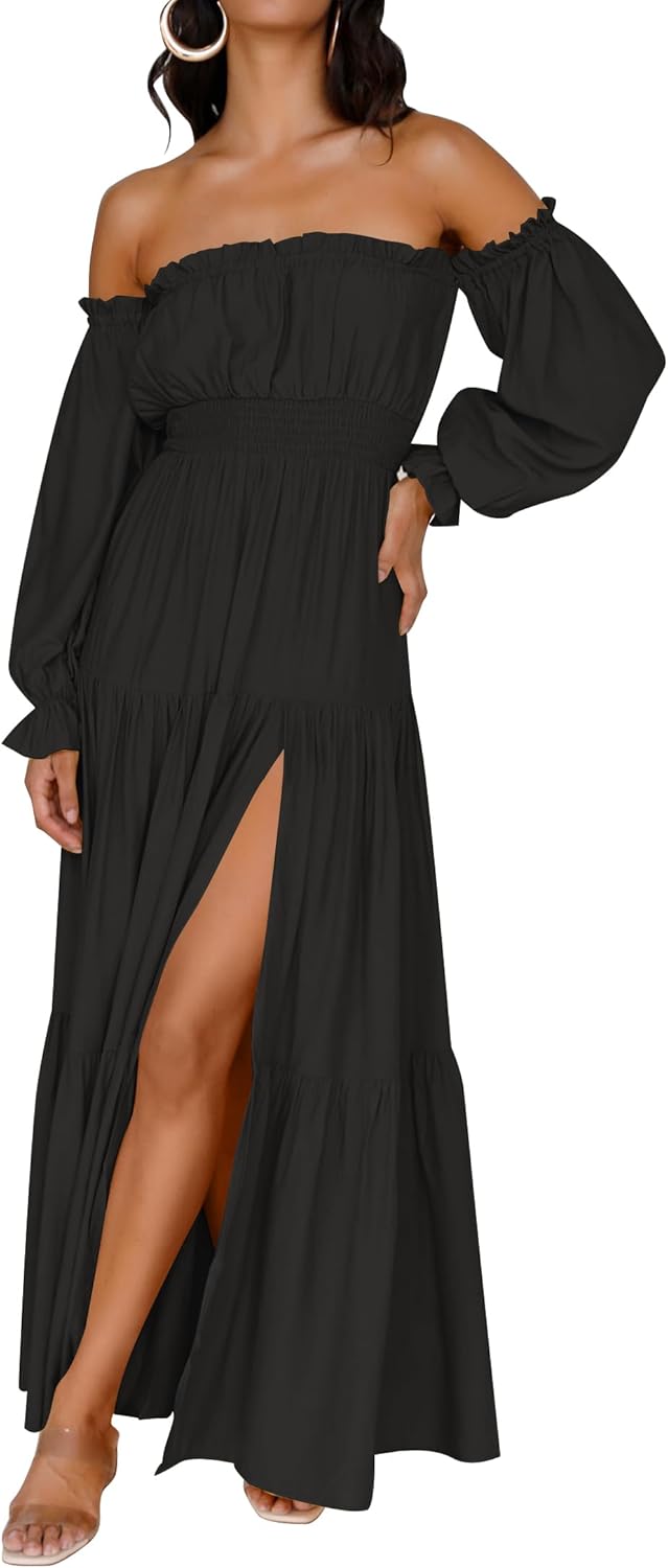 Zesica™ | Off-Shoulder Smocked High-Waist Maxi Dress