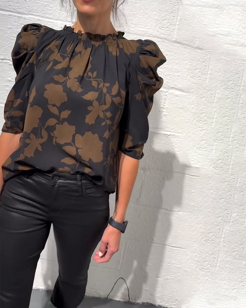 Avelora™ | Puff Sleeve Ruffle Blouse