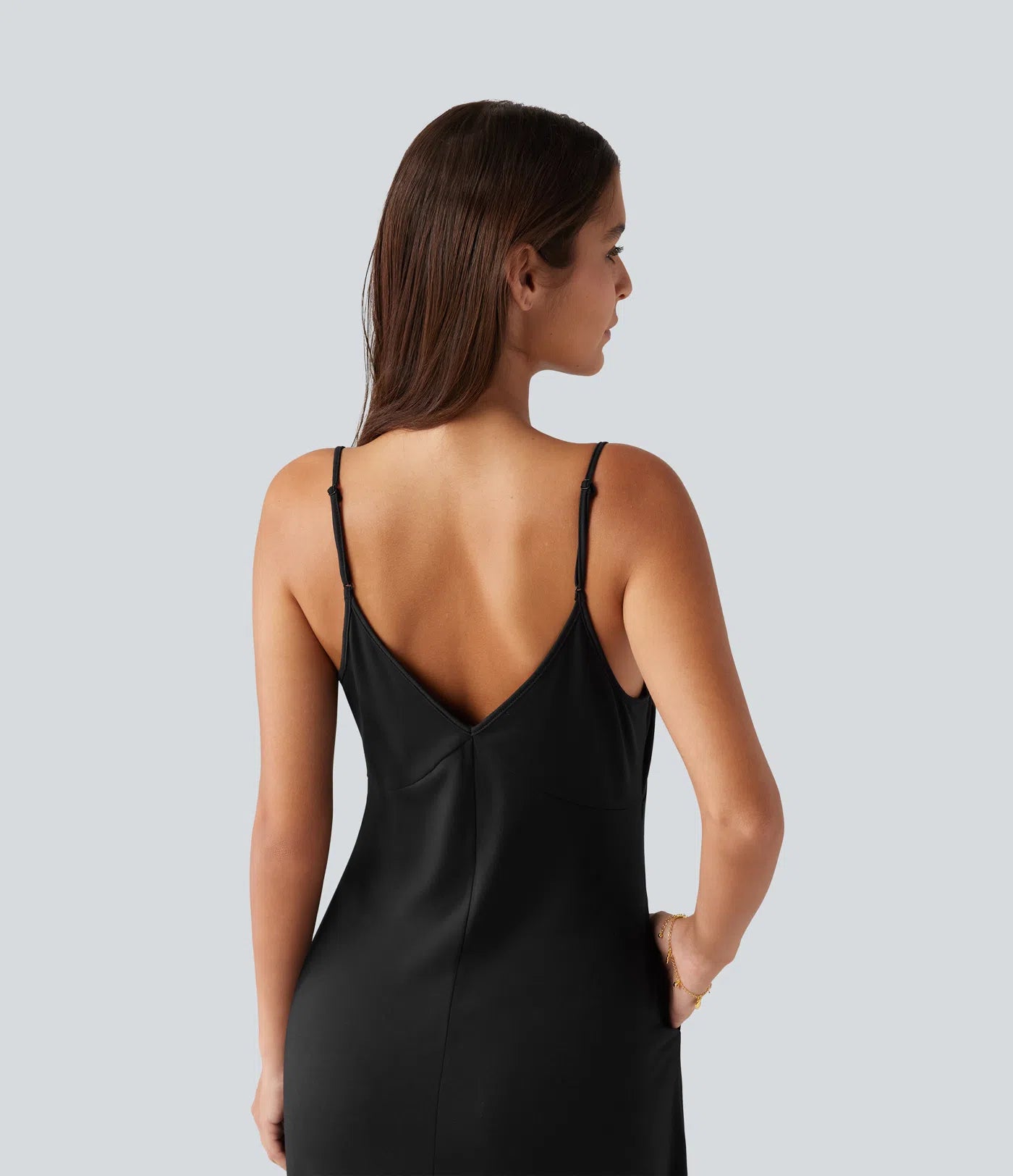V Neck Split Hem Maxi Casual Slip Dress with Pockets