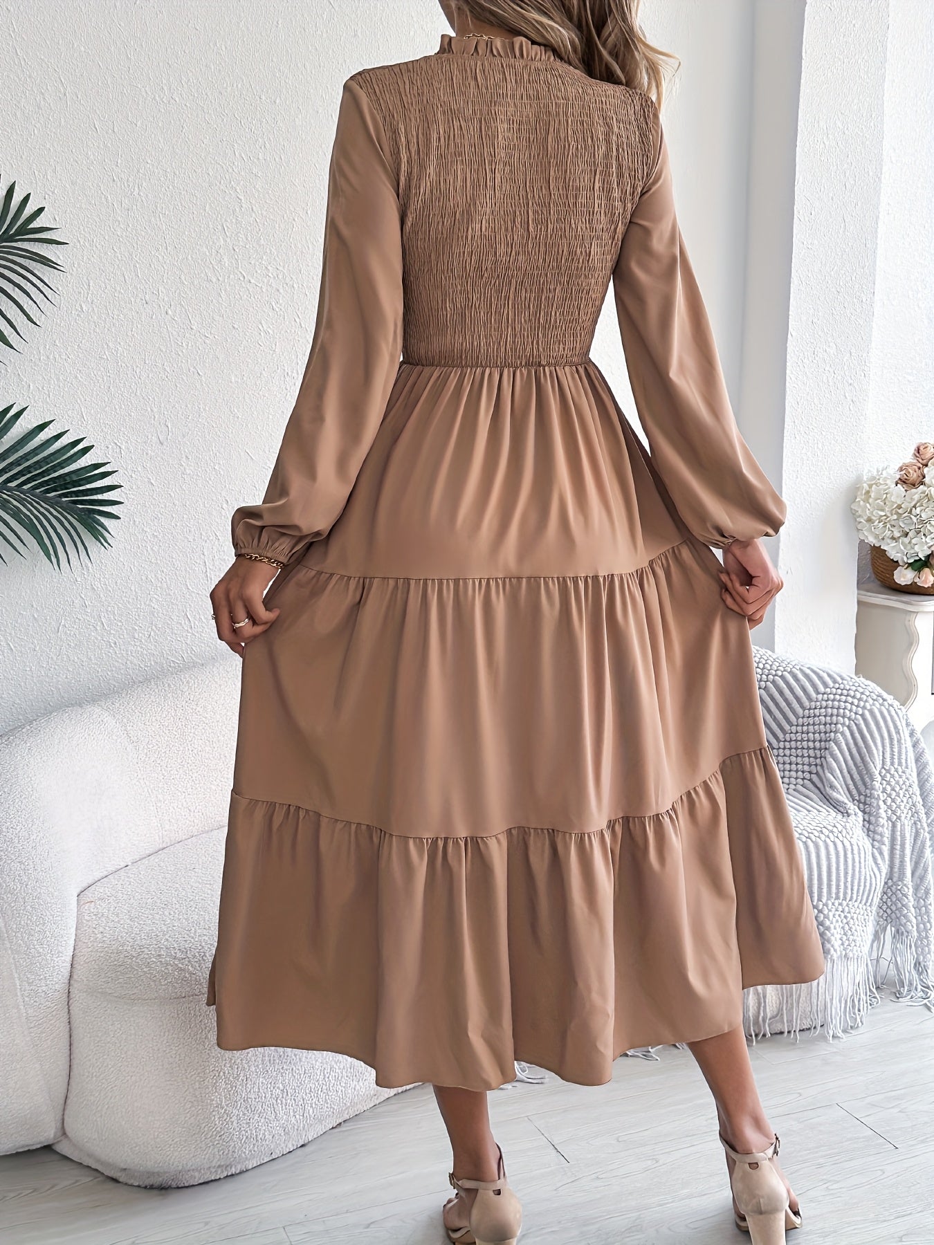 Lantera™ | Waist-Cinched Lantern Sleeve Ruffle Maxi Dress