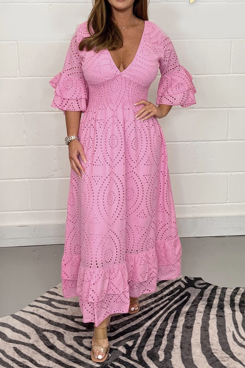 LaceVienne™ | V-Neck Cotton Cutout Lace Dress