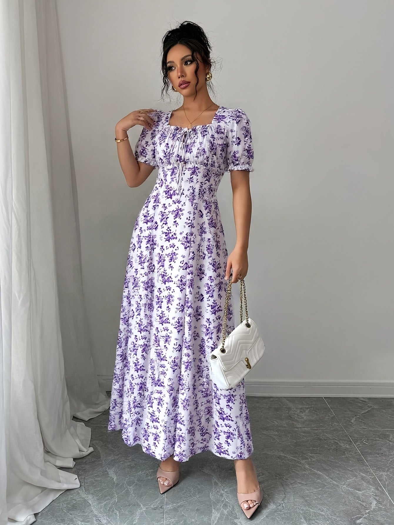 Floravera™ | Ruffled-Sleeve Floral A-Line Dress