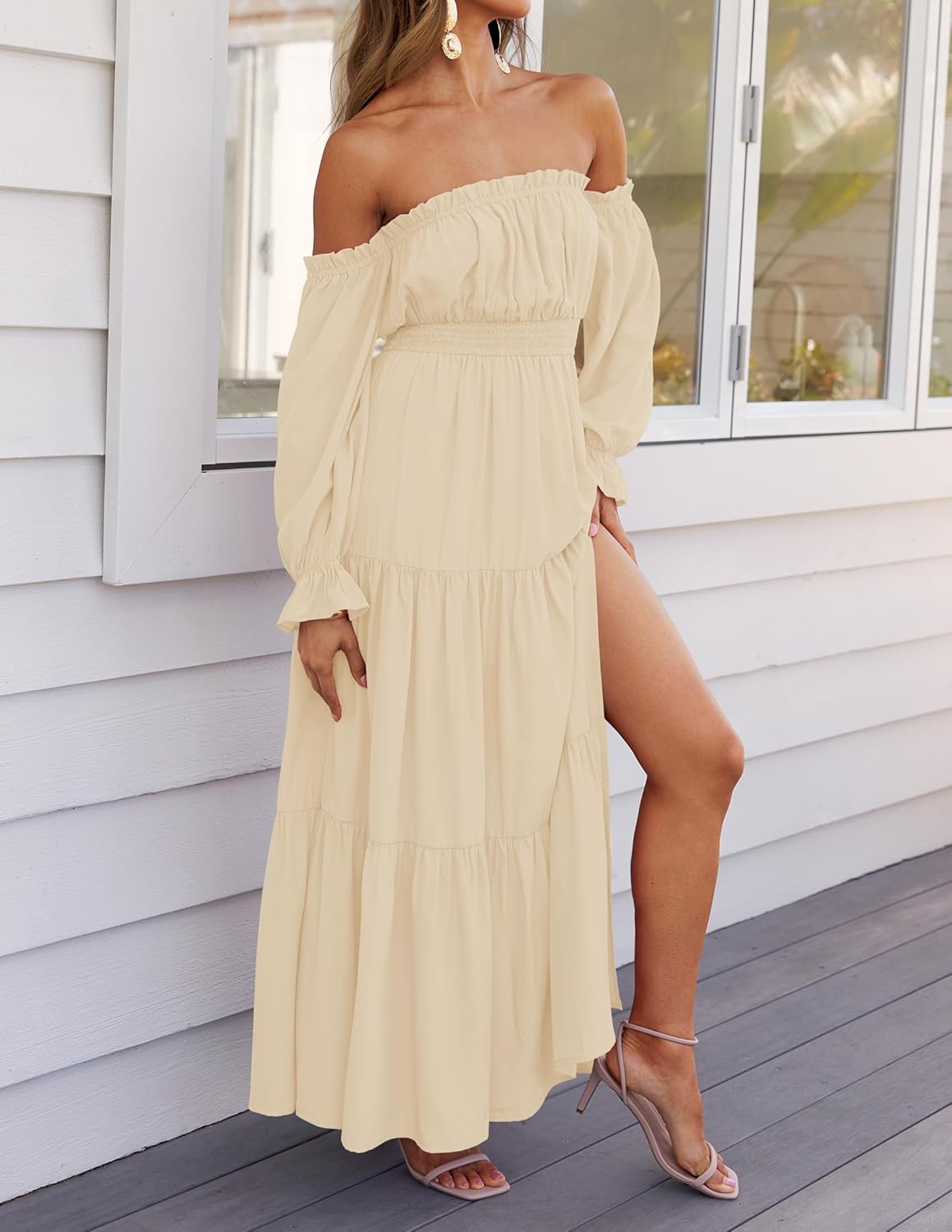Zesica™ | Off-Shoulder Smocked High-Waist Maxi Dress