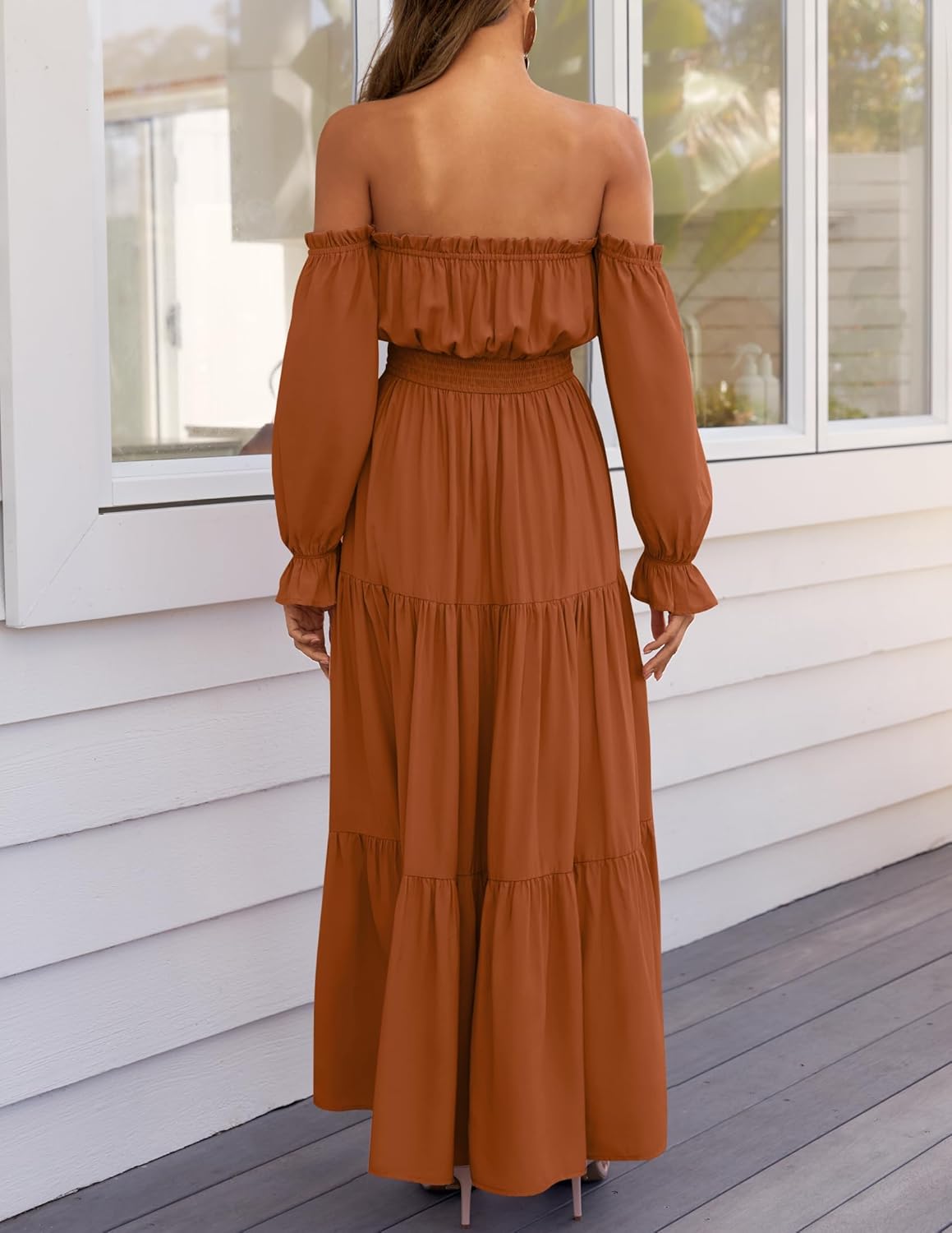 Zesica™ | Off-Shoulder Smocked High-Waist Maxi Dress