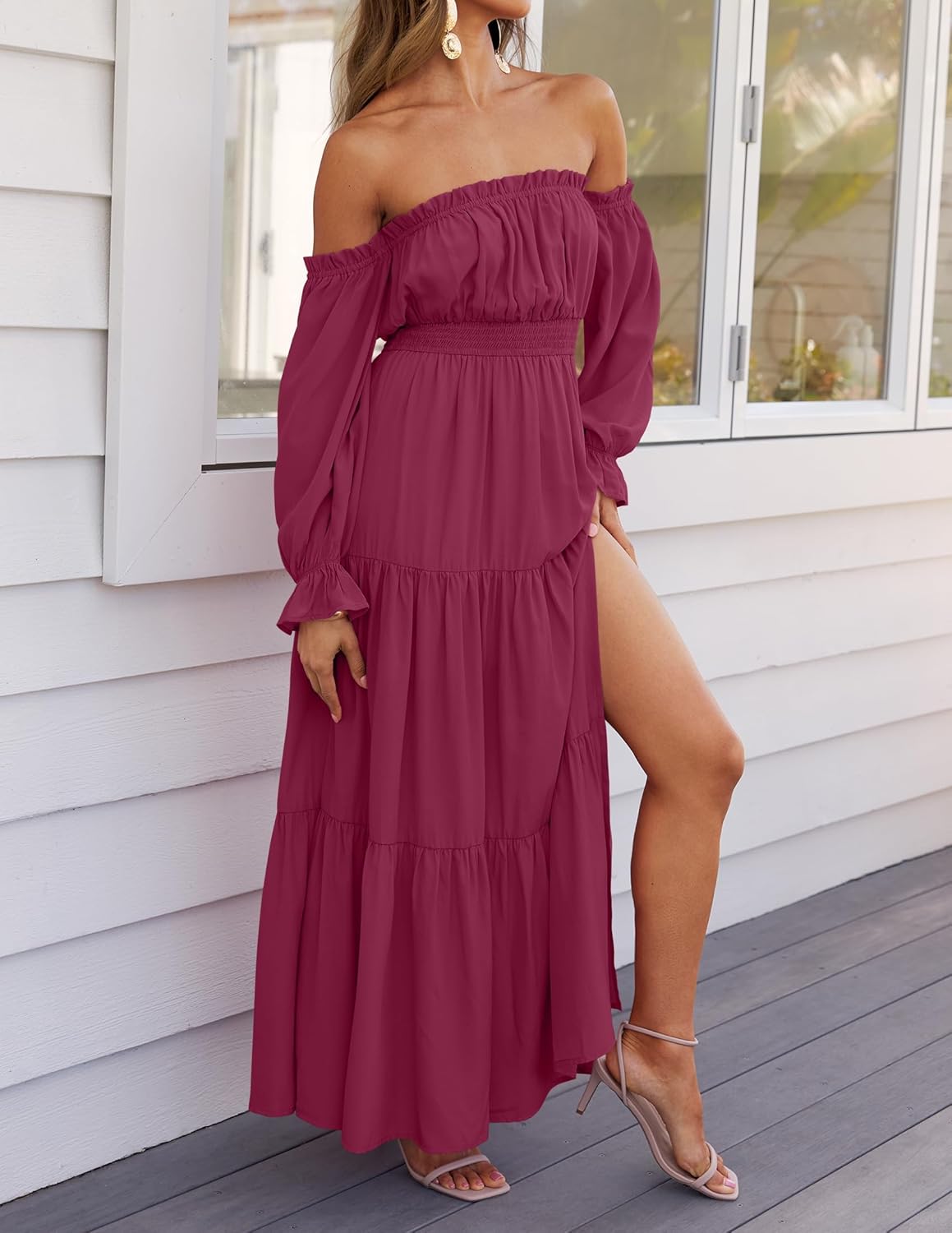 Zesica™ | Off-Shoulder Smocked High-Waist Maxi Dress
