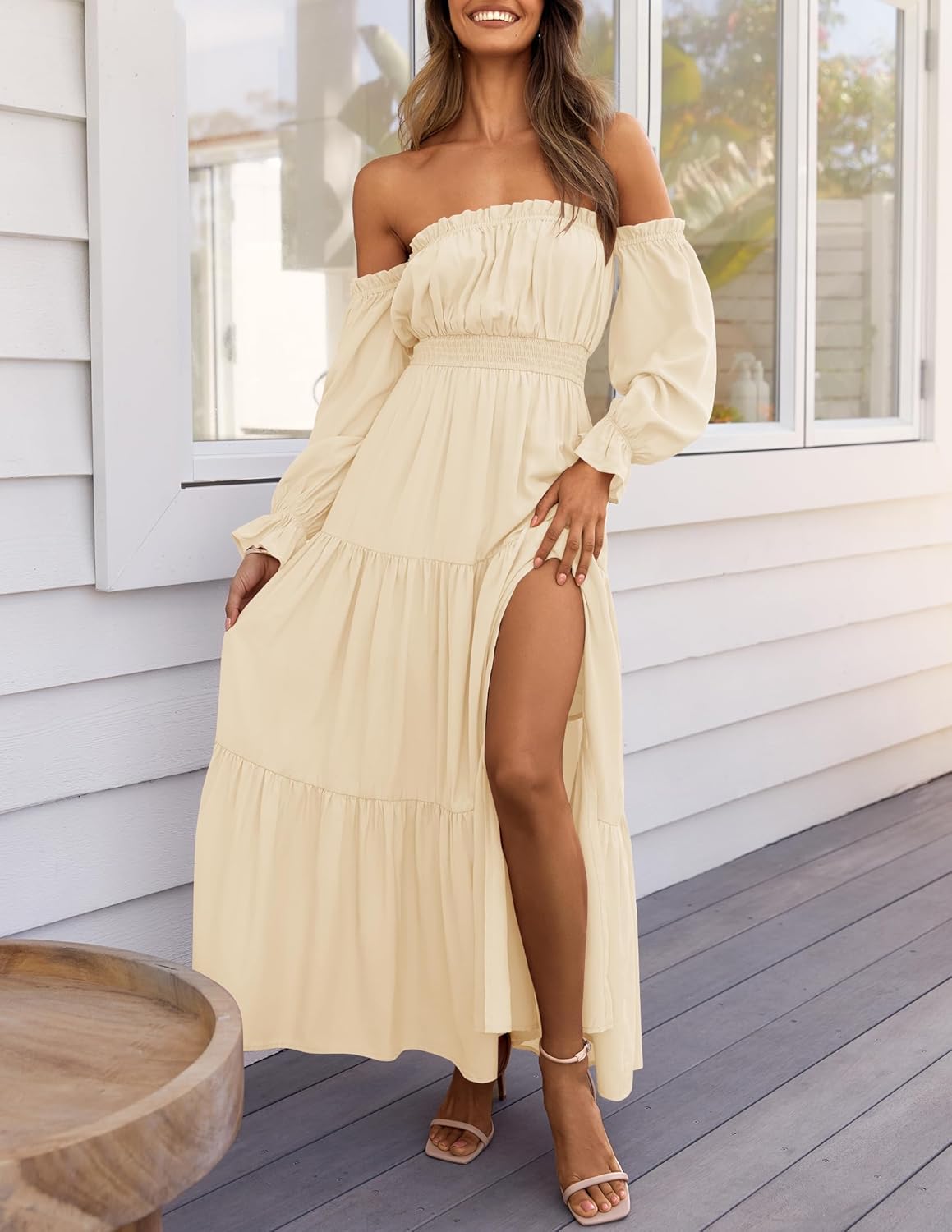 Zesica™ | Off-Shoulder Smocked High-Waist Maxi Dress