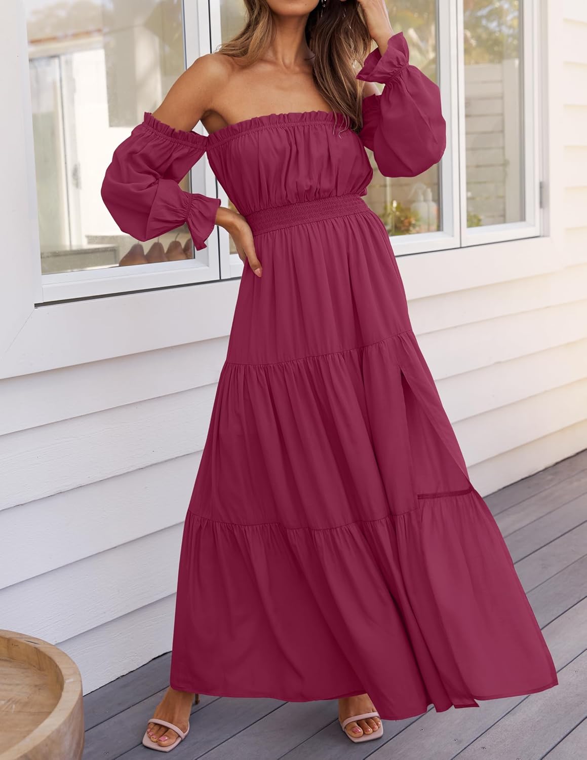 Zesica™ | Off-Shoulder Smocked High-Waist Maxi Dress