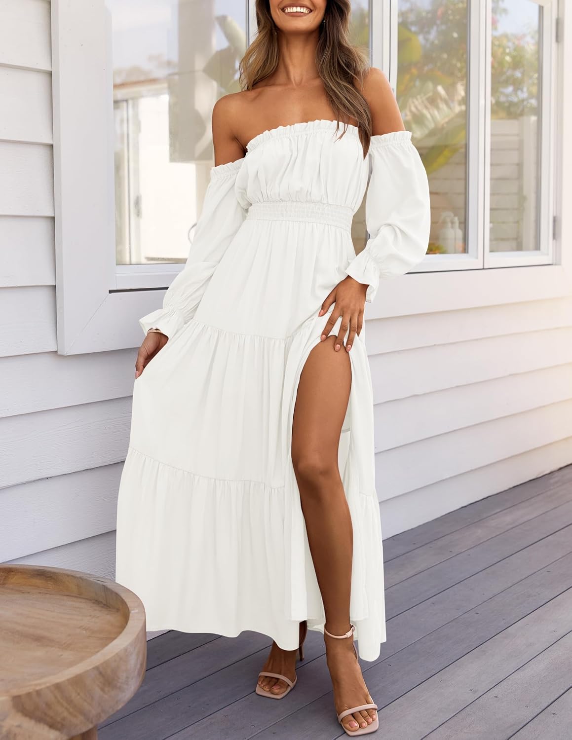 Zesica™ | Off-Shoulder Smocked High-Waist Maxi Dress