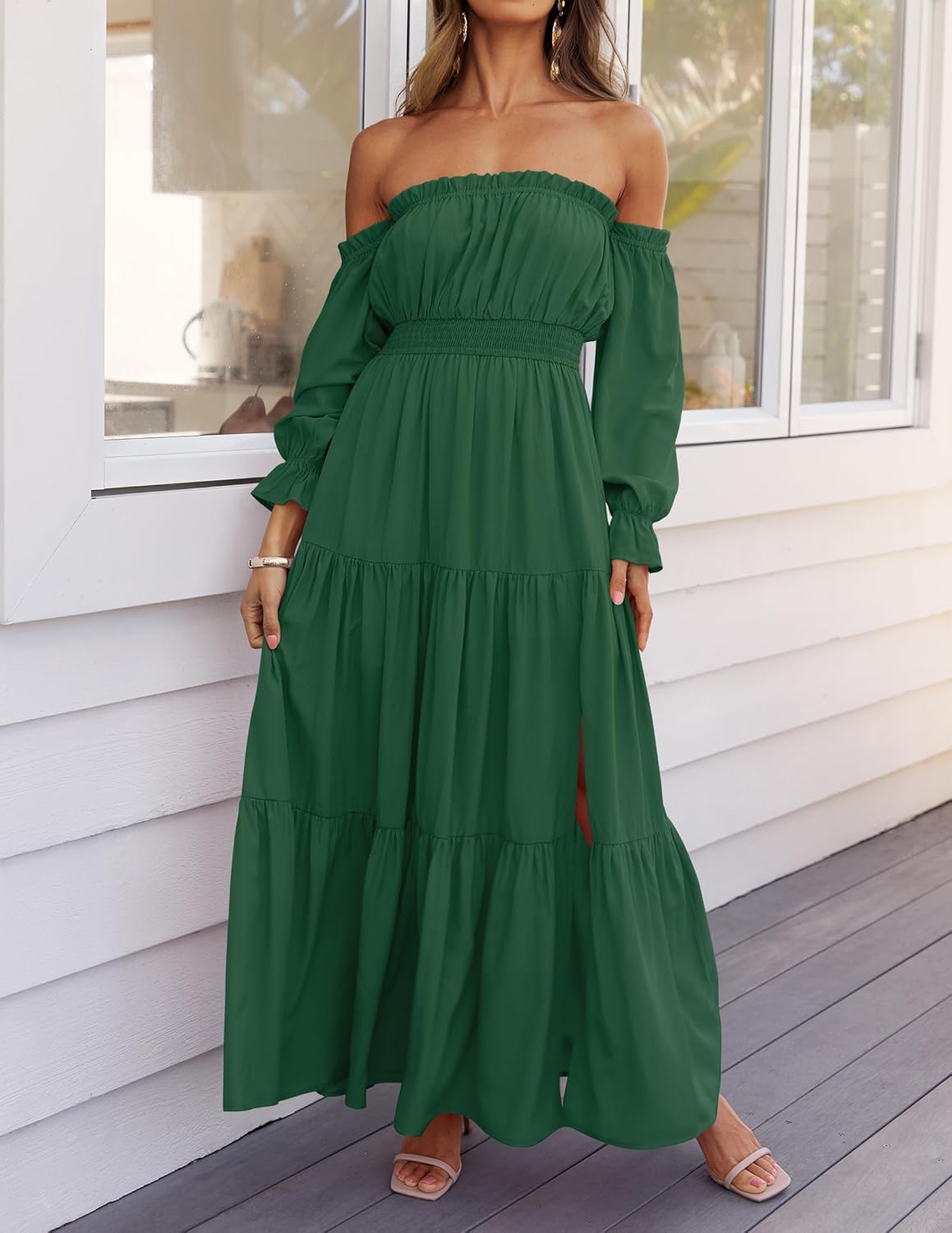 Zesica™ | Off-Shoulder Smocked High-Waist Maxi Dress