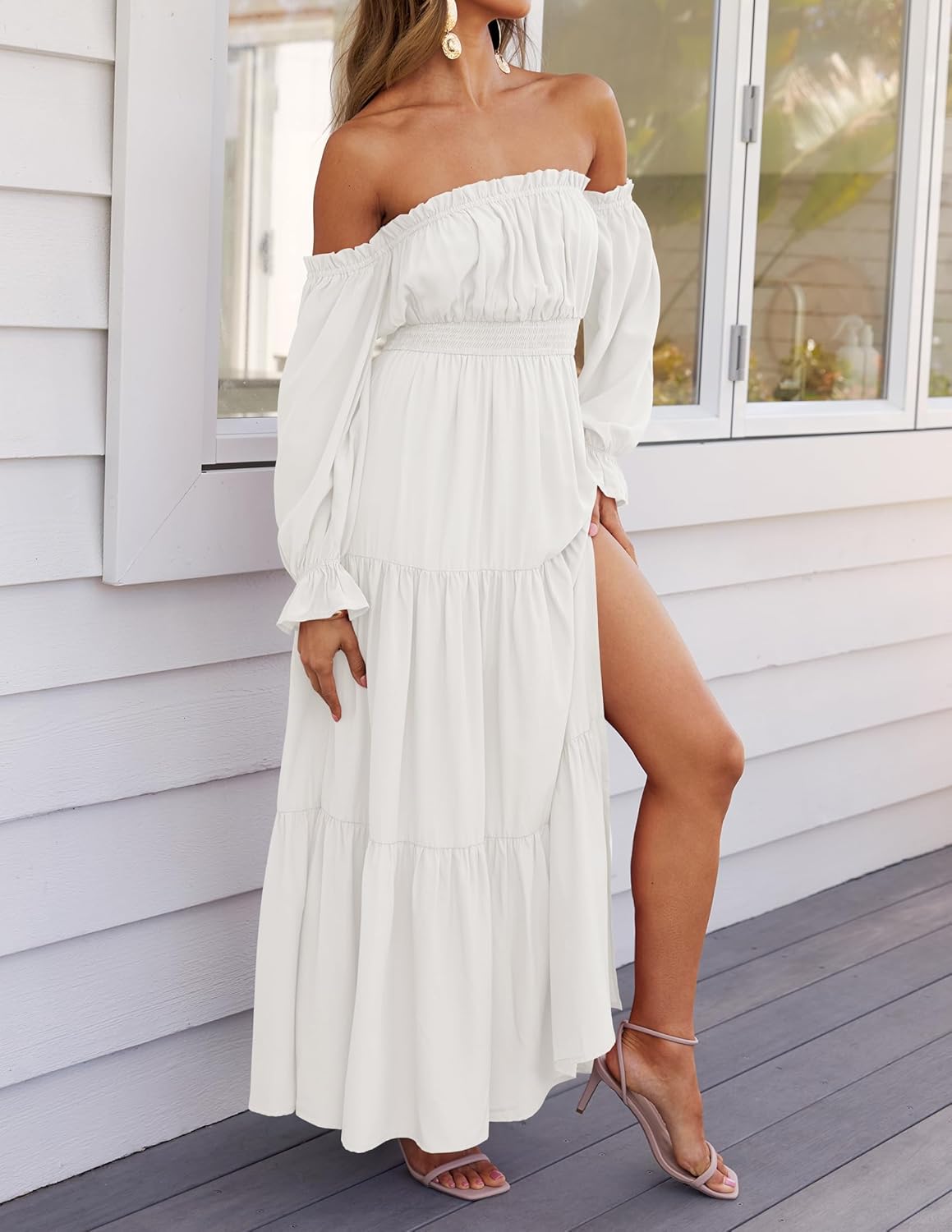 Zesica™ | Off-Shoulder Smocked High-Waist Maxi Dress