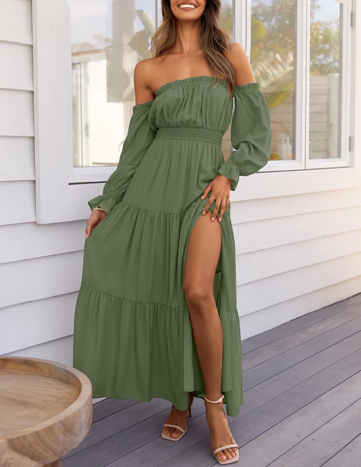 Zesica™ | Off-Shoulder Smocked High-Waist Maxi Dress