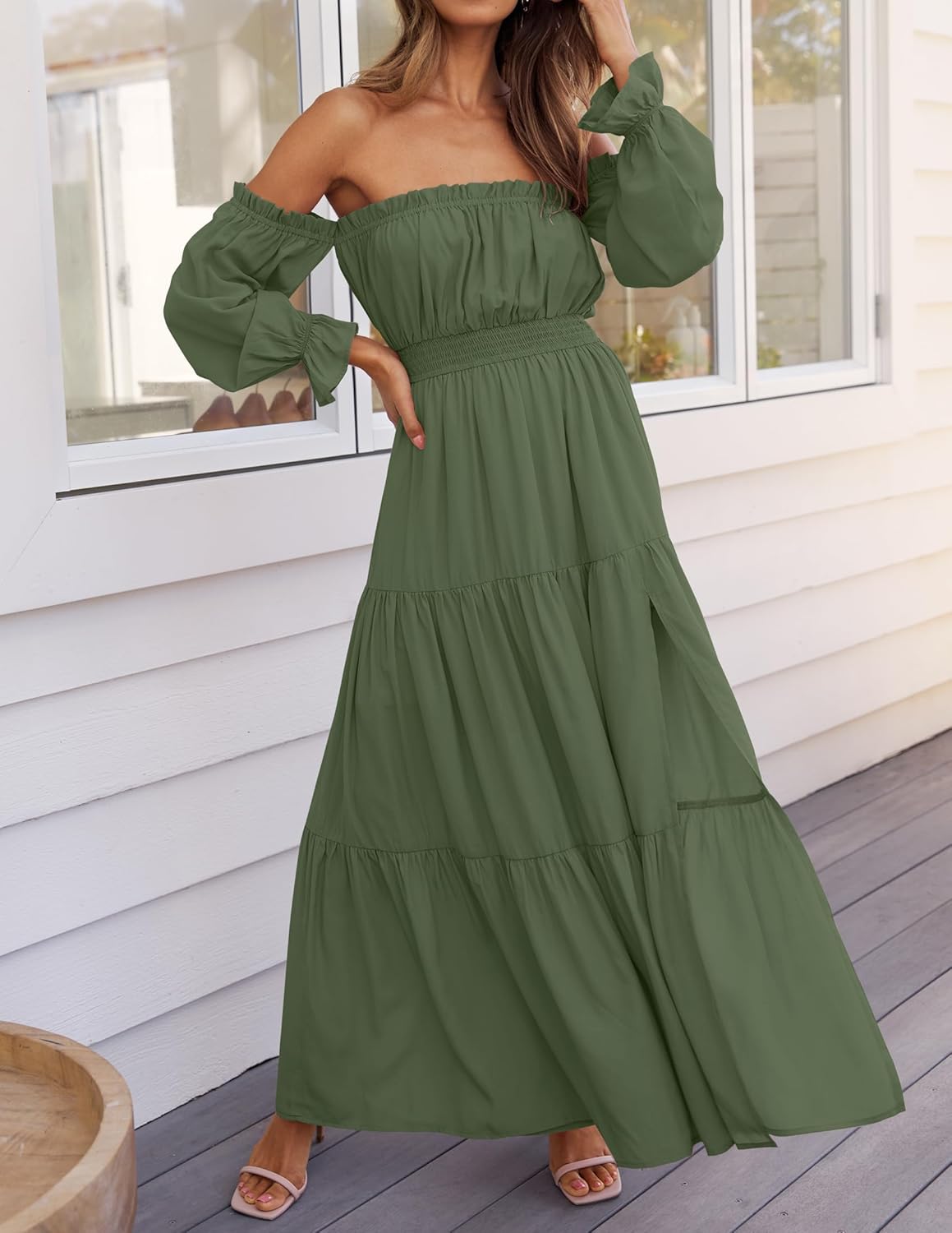 Zesica™ | Off-Shoulder Smocked High-Waist Maxi Dress