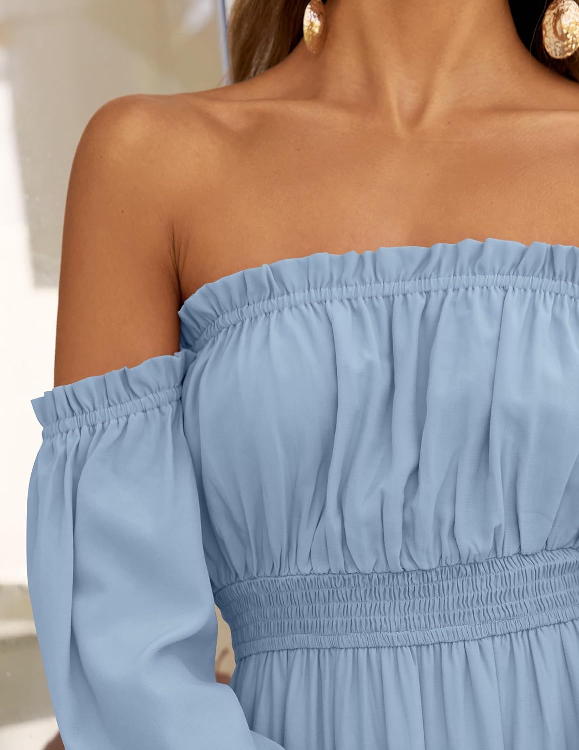 Zesica™ | Off-Shoulder Smocked High-Waist Maxi Dress