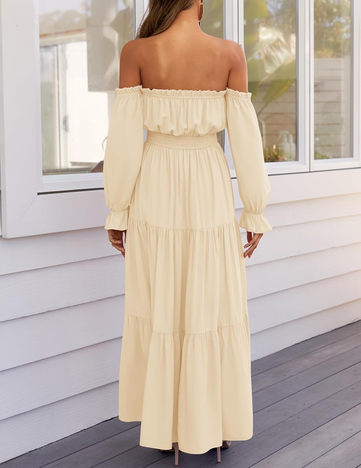 Zesica™ | Off-Shoulder Smocked High-Waist Maxi Dress