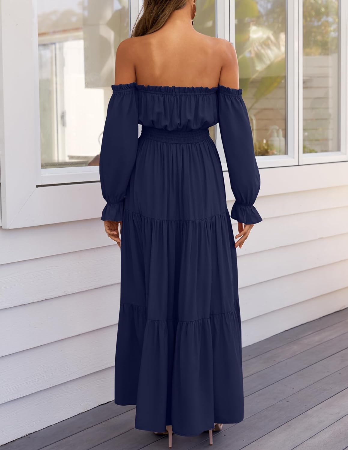 Zesica™ | Off-Shoulder Smocked High-Waist Maxi Dress
