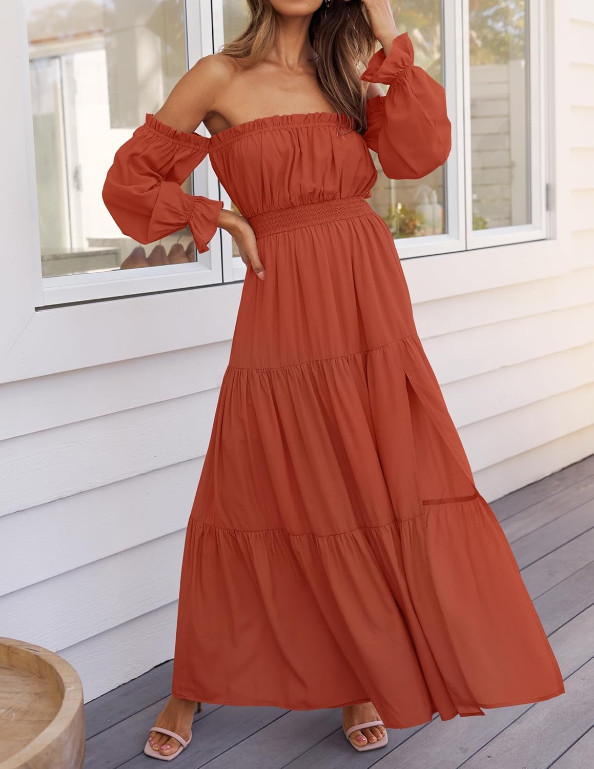 Zesica™ | Off-Shoulder Smocked High-Waist Maxi Dress