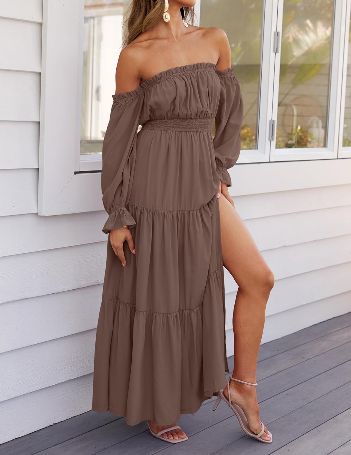 Zesica™ | Off-Shoulder Smocked High-Waist Maxi Dress